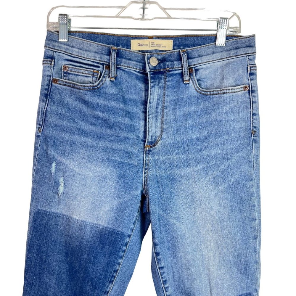 🟣 GAP Size 30 Regular Color Block Distressed Skinny Super High Rise Jean - Picture 5 of 11